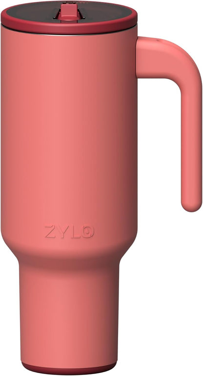 16oz Stainless Steel Tumbler Water Bottle - Spill-Proof Screw-On Lid, Insulated, Straw Compatible, BPA-Free - 12hr Hot/24hr Cold, Fits Cup Holders - Pink Algae