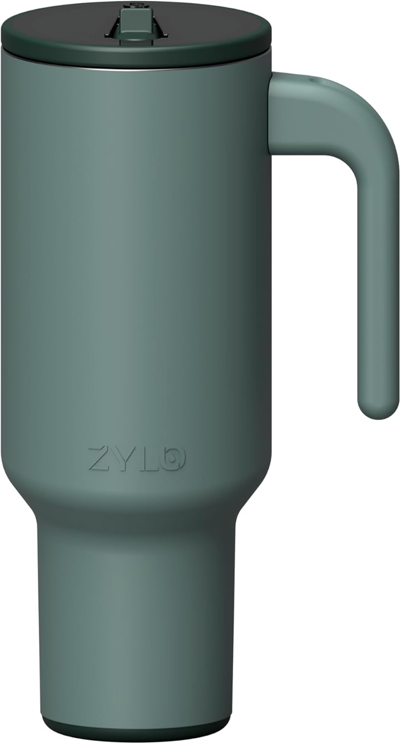 16oz Stainless Steel Tumbler Water Bottle - Spill-Proof Screw-On Lid, Insulated, Straw Compatible, BPA-Free - 12hr Hot/24hr Cold, Fits Cup Holders - Pink Algae