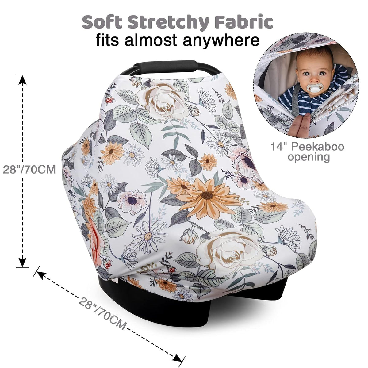 4-in-1 Baby Car Seat Canopy, Stretchy Nursing Breastfeeding Cover