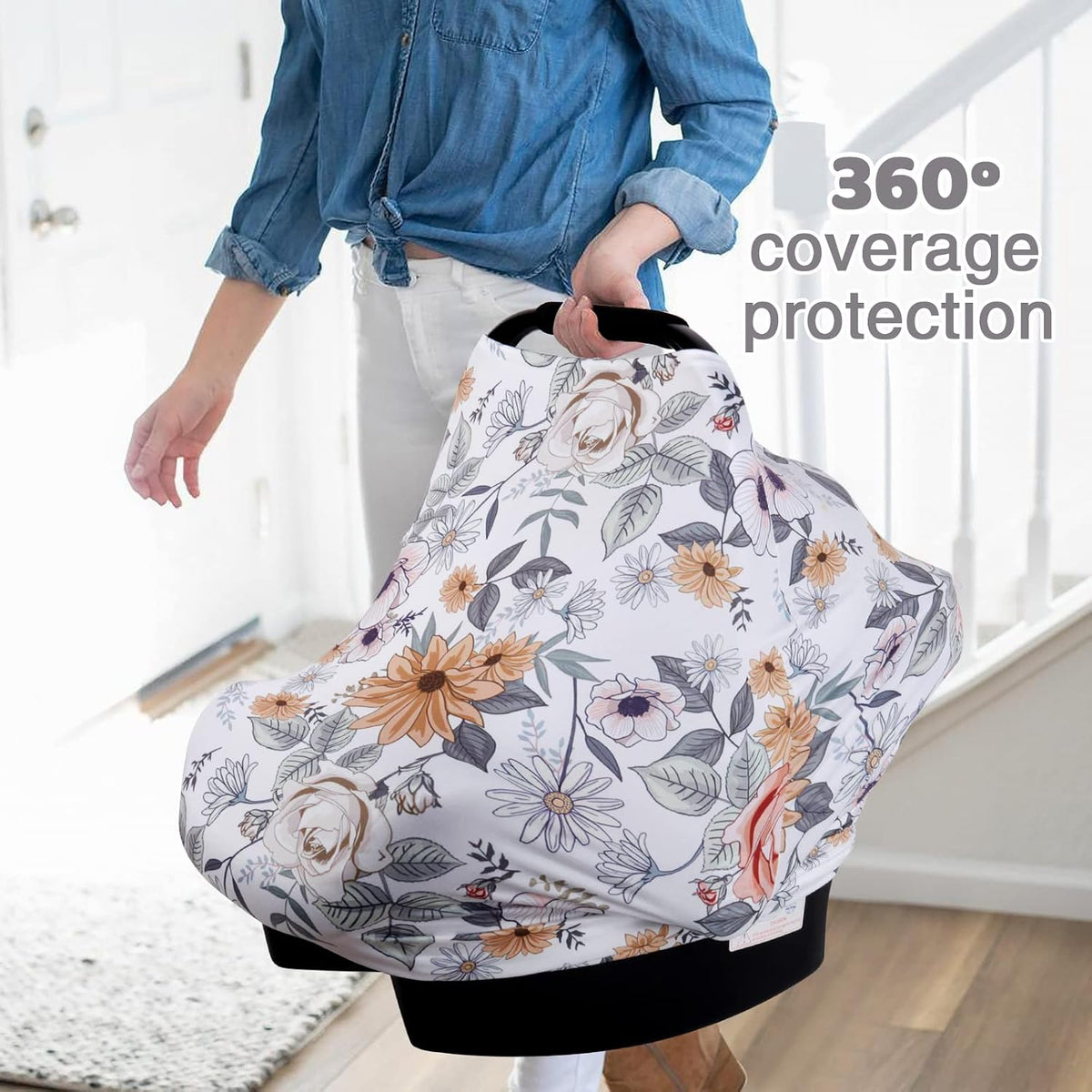 4-in-1 Baby Car Seat Canopy, Stretchy Nursing Breastfeeding Cover