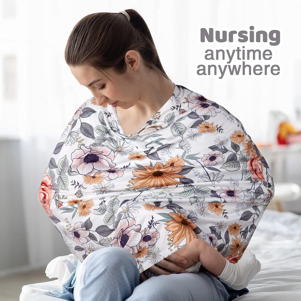 4-in-1 Baby Car Seat Canopy, Stretchy Nursing Breastfeeding Cover