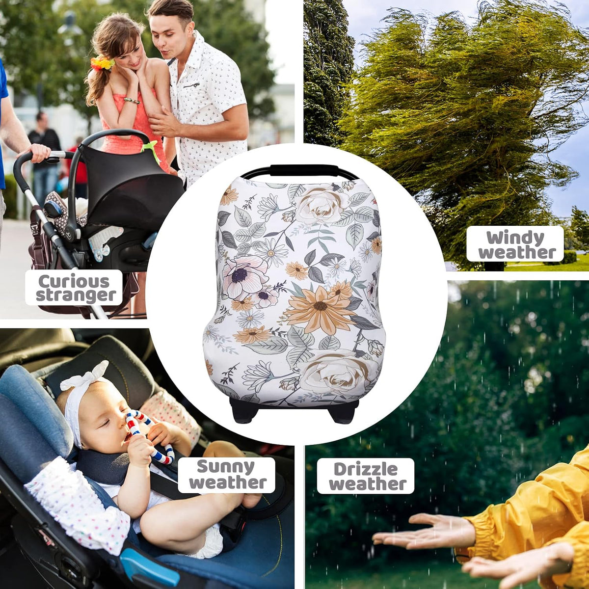 4-in-1 Baby Car Seat Canopy, Stretchy Nursing Breastfeeding Cover