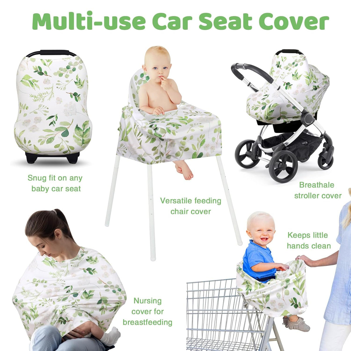 4-in-1 Baby Car Seat Canopy, Stretchy Nursing Breastfeeding Cover