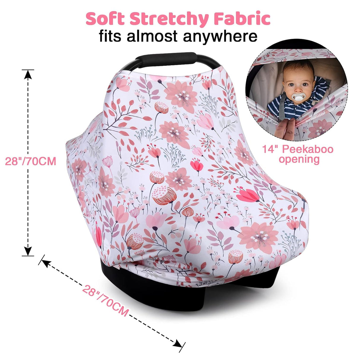 4-in-1 Baby Car Seat Canopy, Stretchy Nursing Breastfeeding Cover