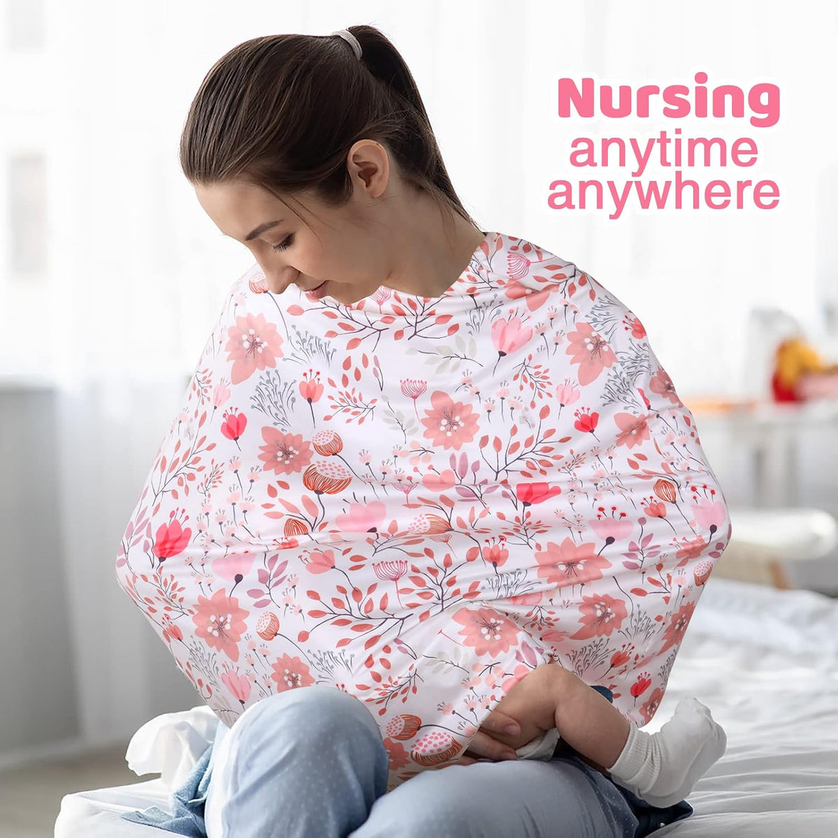 4-in-1 Baby Car Seat Canopy, Stretchy Nursing Breastfeeding Cover
