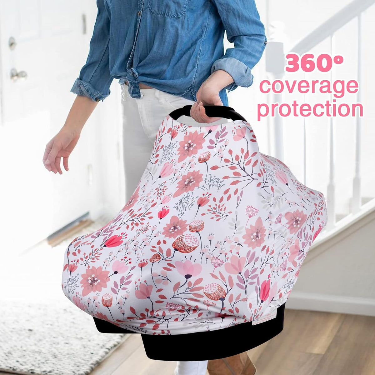 4-in-1 Baby Car Seat Canopy, Stretchy Nursing Breastfeeding Cover