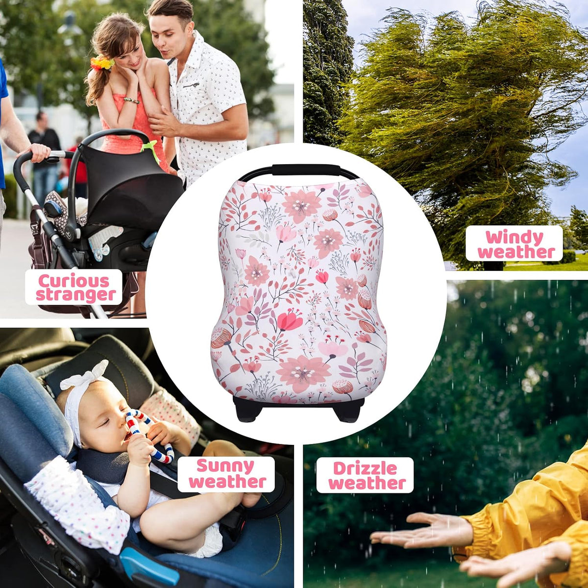 4-in-1 Baby Car Seat Canopy, Stretchy Nursing Breastfeeding Cover