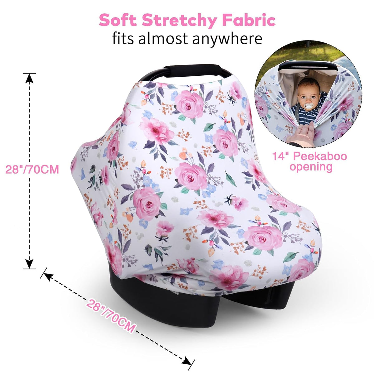 4-in-1 Baby Car Seat Canopy, Stretchy Nursing Breastfeeding Cover