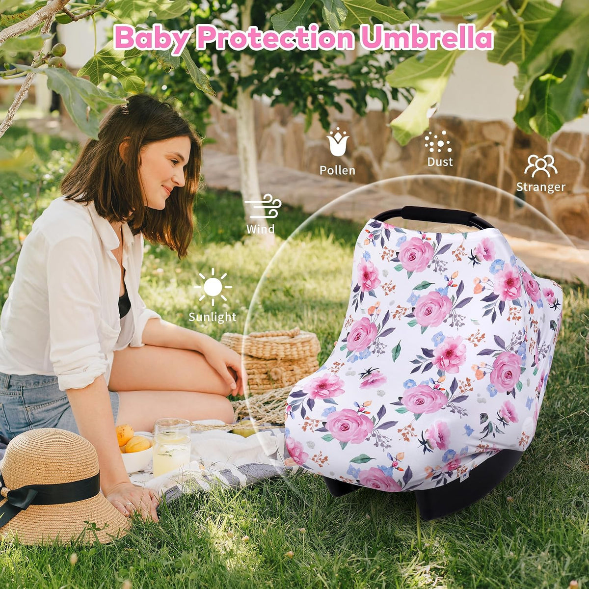 4-in-1 Baby Car Seat Canopy, Stretchy Nursing Breastfeeding Cover