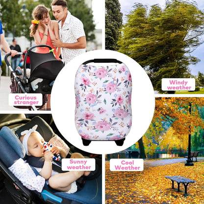 4-in-1 Baby Car Seat Canopy, Stretchy Nursing Breastfeeding Cover