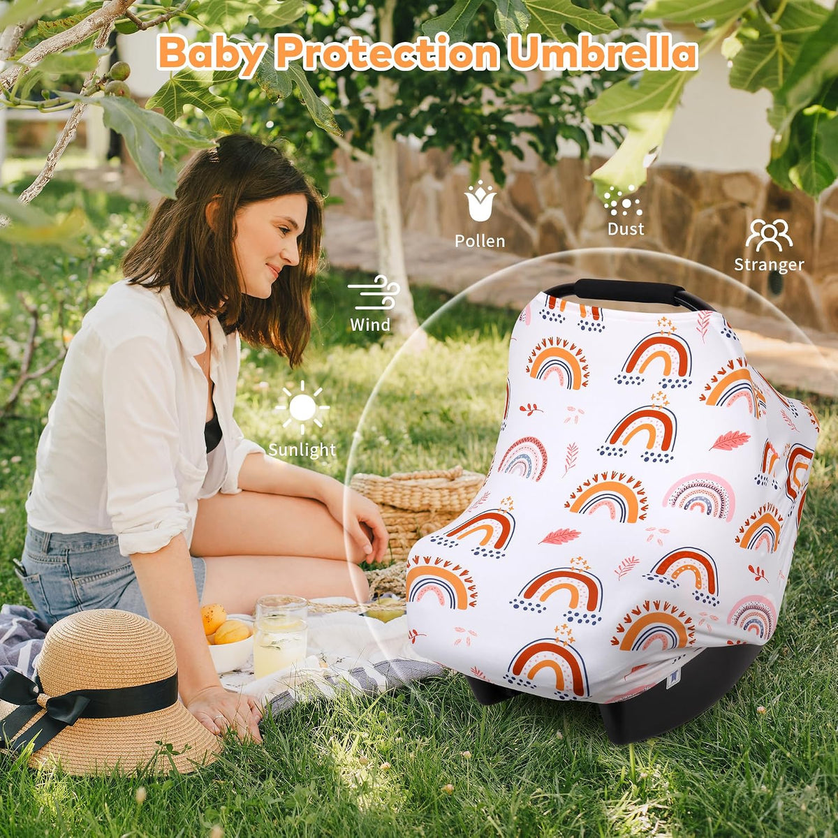 4-in-1 Baby Car Seat Canopy, Stretchy Nursing Breastfeeding Cover