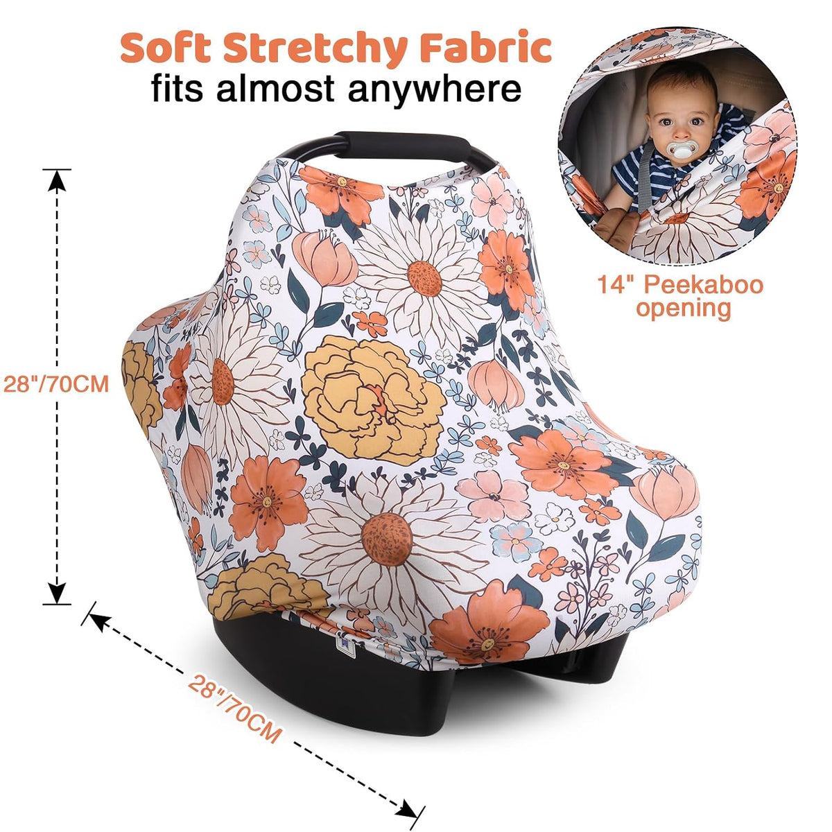 4-in-1 Baby Car Seat Canopy, Stretchy Nursing Breastfeeding Cover
