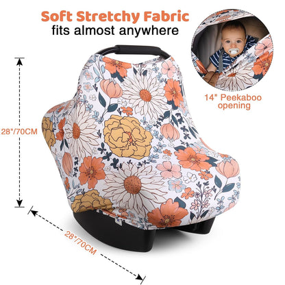 4-in-1 Baby Car Seat Canopy, Stretchy Nursing Breastfeeding Cover