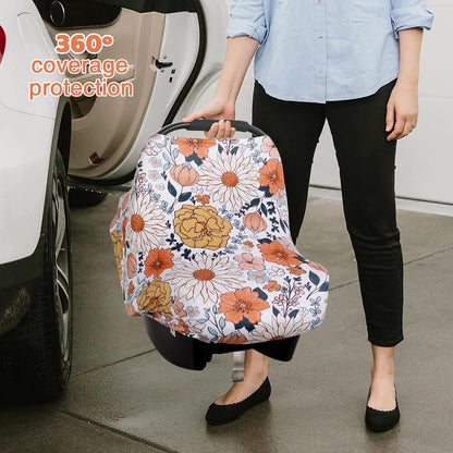 4-in-1 Baby Car Seat Canopy, Stretchy Nursing Breastfeeding Cover