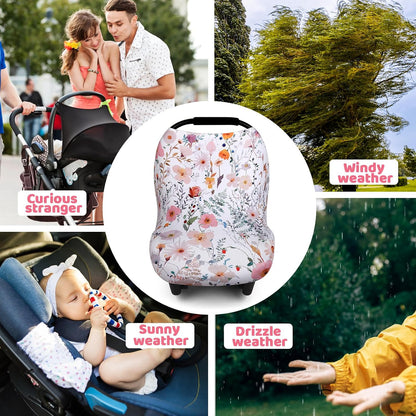 4-in-1 Baby Car Seat Canopy, Stretchy Nursing Breastfeeding Cover
