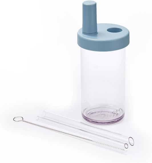 Clear Tumbler with Two Straws, Leak proof, 24 oz, Yellow | Ecozen, BPA-free Lightweight Body, Straw Dust Cap, Storage Slot, 7.5cm Wide Mouth, Brush; for Boba, Iced Coffee, Smoothies