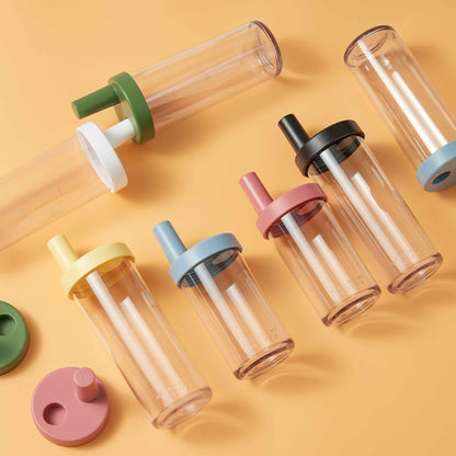Clear Tumbler with Two Straws, Leak proof, 24 oz, Yellow | Ecozen, BPA-free Lightweight Body, Straw Dust Cap, Storage Slot, 7.5cm Wide Mouth, Brush; for Boba, Iced Coffee, Smoothies