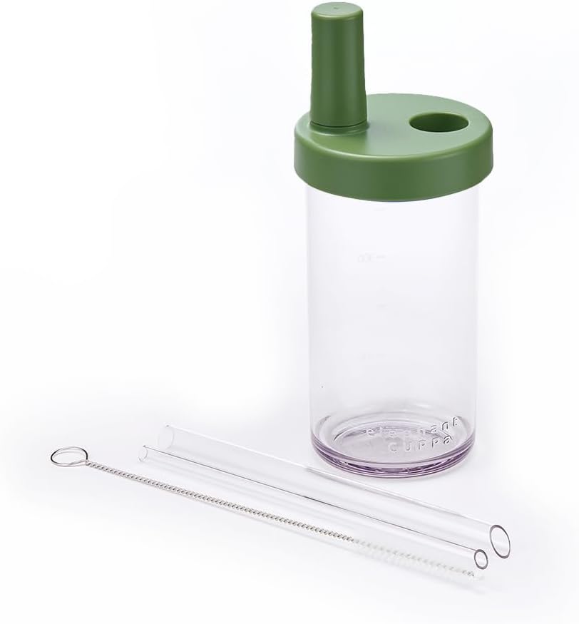 Clear Tumbler with Two Straws, Leak proof, 24 oz, Yellow | Ecozen, BPA-free Lightweight Body, Straw Dust Cap, Storage Slot, 7.5cm Wide Mouth, Brush; for Boba, Iced Coffee, Smoothies