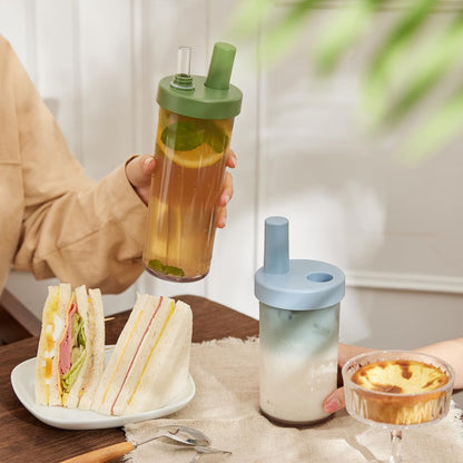 Clear Tumbler with Two Straws, Leak proof, 24 oz, Yellow | Ecozen, BPA-free Lightweight Body, Straw Dust Cap, Storage Slot, 7.5cm Wide Mouth, Brush; for Boba, Iced Coffee, Smoothies