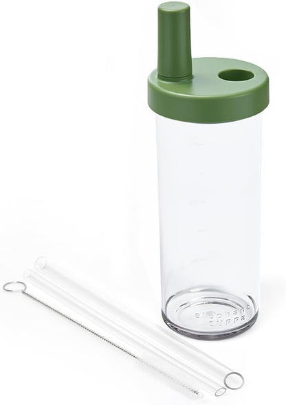 Clear Tumbler with Two Straws, Leak proof, 24 oz, Yellow | Ecozen, BPA-free Lightweight Body, Straw Dust Cap, Storage Slot, 7.5cm Wide Mouth, Brush; for Boba, Iced Coffee, Smoothies