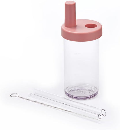 Clear Tumbler with Two Straws, Leak proof, 24 oz, Yellow | Ecozen, BPA-free Lightweight Body, Straw Dust Cap, Storage Slot, 7.5cm Wide Mouth, Brush; for Boba, Iced Coffee, Smoothies