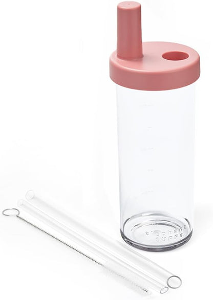 Clear Tumbler with Two Straws, Leak proof, 24 oz, Yellow | Ecozen, BPA-free Lightweight Body, Straw Dust Cap, Storage Slot, 7.5cm Wide Mouth, Brush; for Boba, Iced Coffee, Smoothies