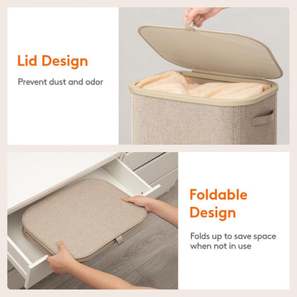 105L Large Laundry Basket with Lid, Laundry Hamper with Plastic Handles and Removable Bag, Foldable Tall Dirty Clothes Hampers for Laundry for Laundry Room, Bedroom, Bathroom, Dorm, Beige