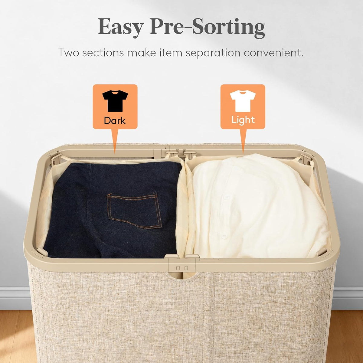 105L Large Laundry Basket with Lid, Laundry Hamper with Plastic Handles and Removable Bag, Foldable Tall Dirty Clothes Hampers for Laundry for Laundry Room, Bedroom, Bathroom, Dorm, Beige