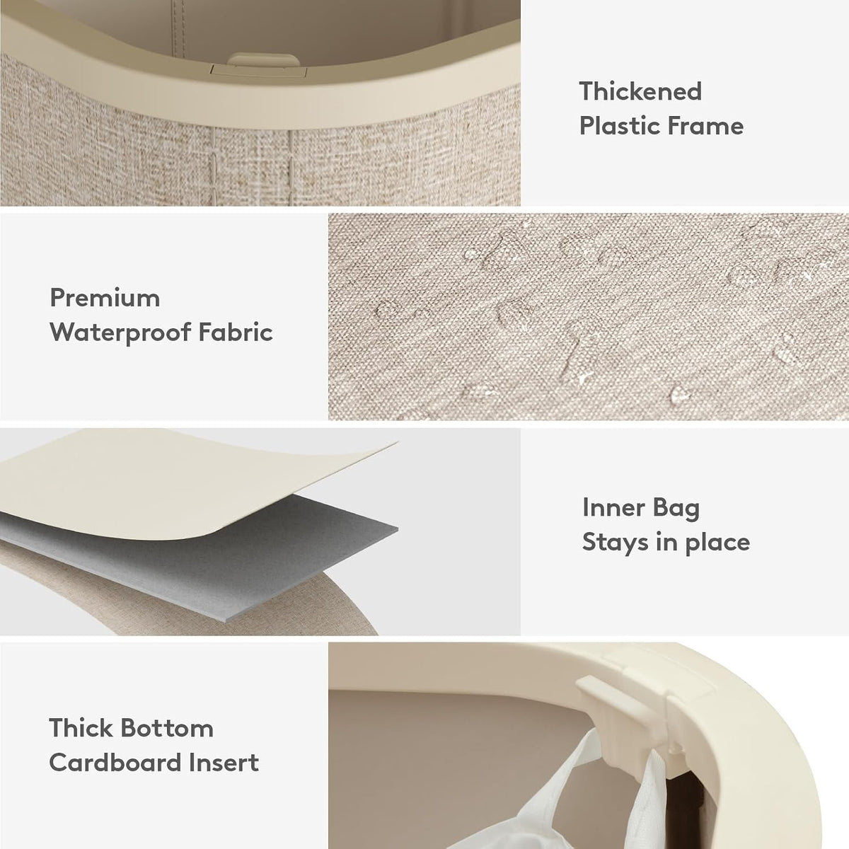 105L Large Laundry Basket with Lid, Laundry Hamper with Plastic Handles and Removable Bag, Foldable Tall Dirty Clothes Hampers for Laundry for Laundry Room, Bedroom, Bathroom, Dorm, Beige