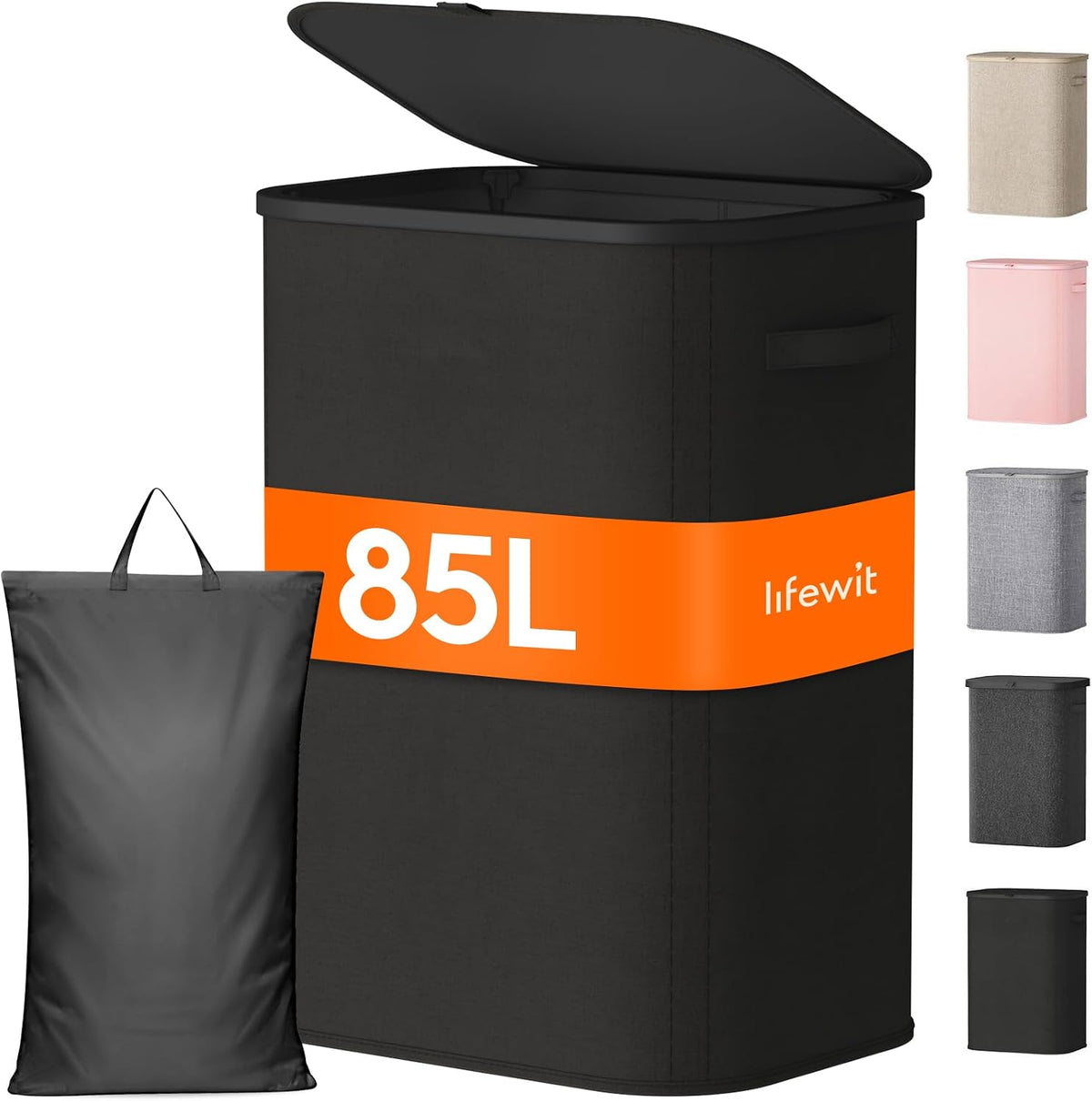105L Large Laundry Basket with Lid, Laundry Hamper with Plastic Handles and Removable Bag, Foldable Tall Dirty Clothes Hampers for Laundry for Laundry Room, Bedroom, Bathroom, Dorm, Beige