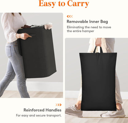 105L Large Laundry Basket with Lid, Laundry Hamper with Plastic Handles and Removable Bag, Foldable Tall Dirty Clothes Hampers for Laundry for Laundry Room, Bedroom, Bathroom, Dorm, Beige