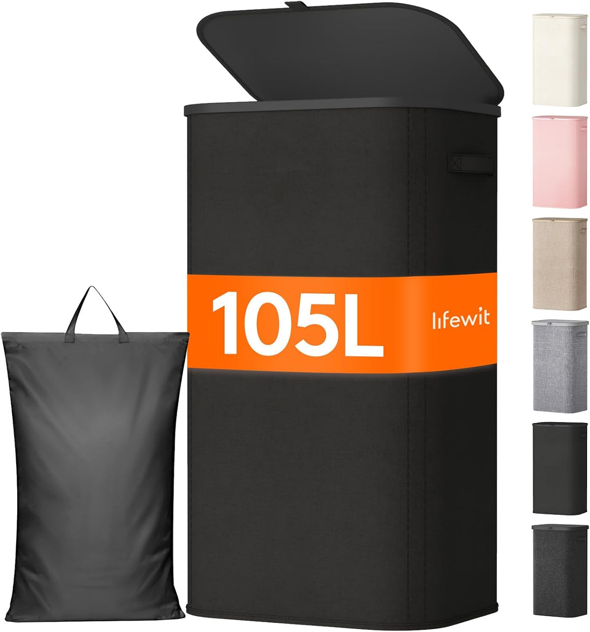 105L Large Laundry Basket with Lid, Laundry Hamper with Plastic Handles and Removable Bag, Foldable Tall Dirty Clothes Hampers for Laundry for Laundry Room, Bedroom, Bathroom, Dorm, Beige