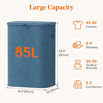 105L Large Laundry Basket with Lid, Laundry Hamper with Plastic Handles and Removable Bag, Foldable Tall Dirty Clothes Hampers for Laundry for Laundry Room, Bedroom, Bathroom, Dorm, Beige