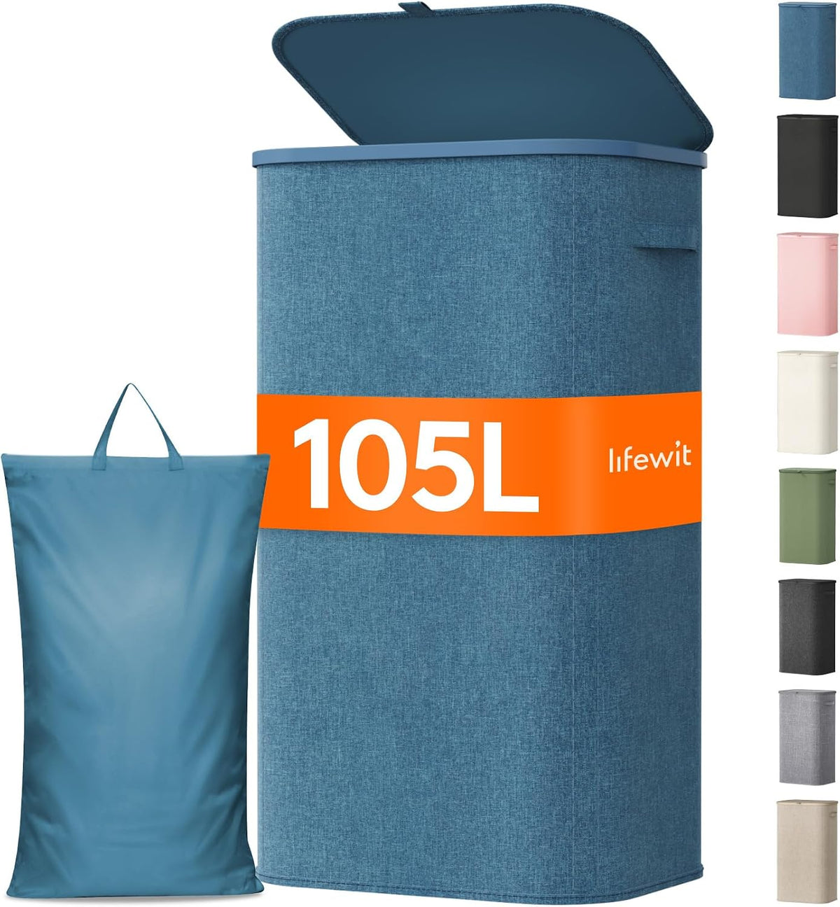 105L Large Laundry Basket with Lid, Laundry Hamper with Plastic Handles and Removable Bag, Foldable Tall Dirty Clothes Hampers for Laundry for Laundry Room, Bedroom, Bathroom, Dorm, Beige