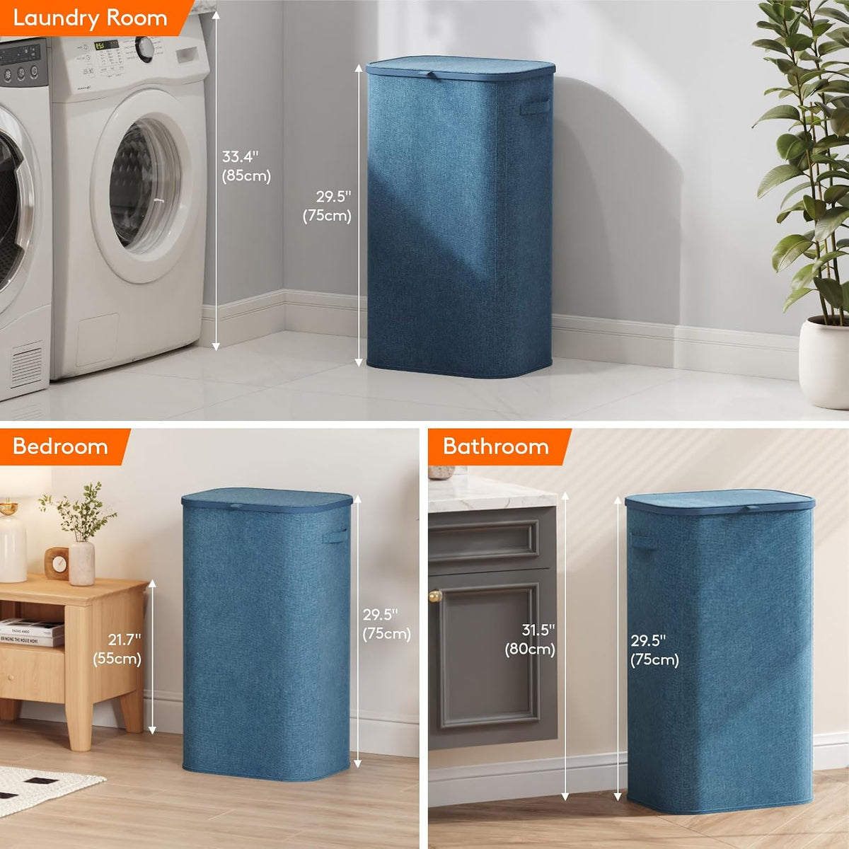 105L Large Laundry Basket with Lid, Laundry Hamper with Plastic Handles and Removable Bag, Foldable Tall Dirty Clothes Hampers for Laundry for Laundry Room, Bedroom, Bathroom, Dorm, Beige
