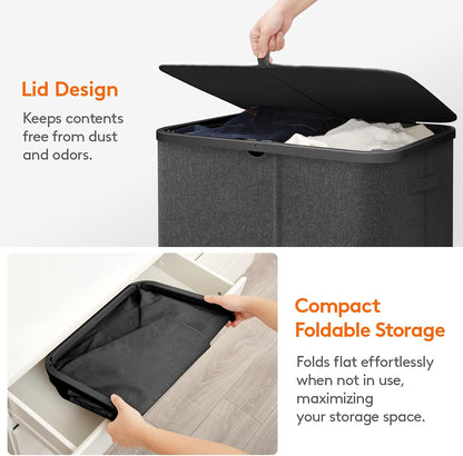 105L Large Laundry Basket with Lid, Laundry Hamper with Plastic Handles and Removable Bag, Foldable Tall Dirty Clothes Hampers for Laundry for Laundry Room, Bedroom, Bathroom, Dorm, Beige