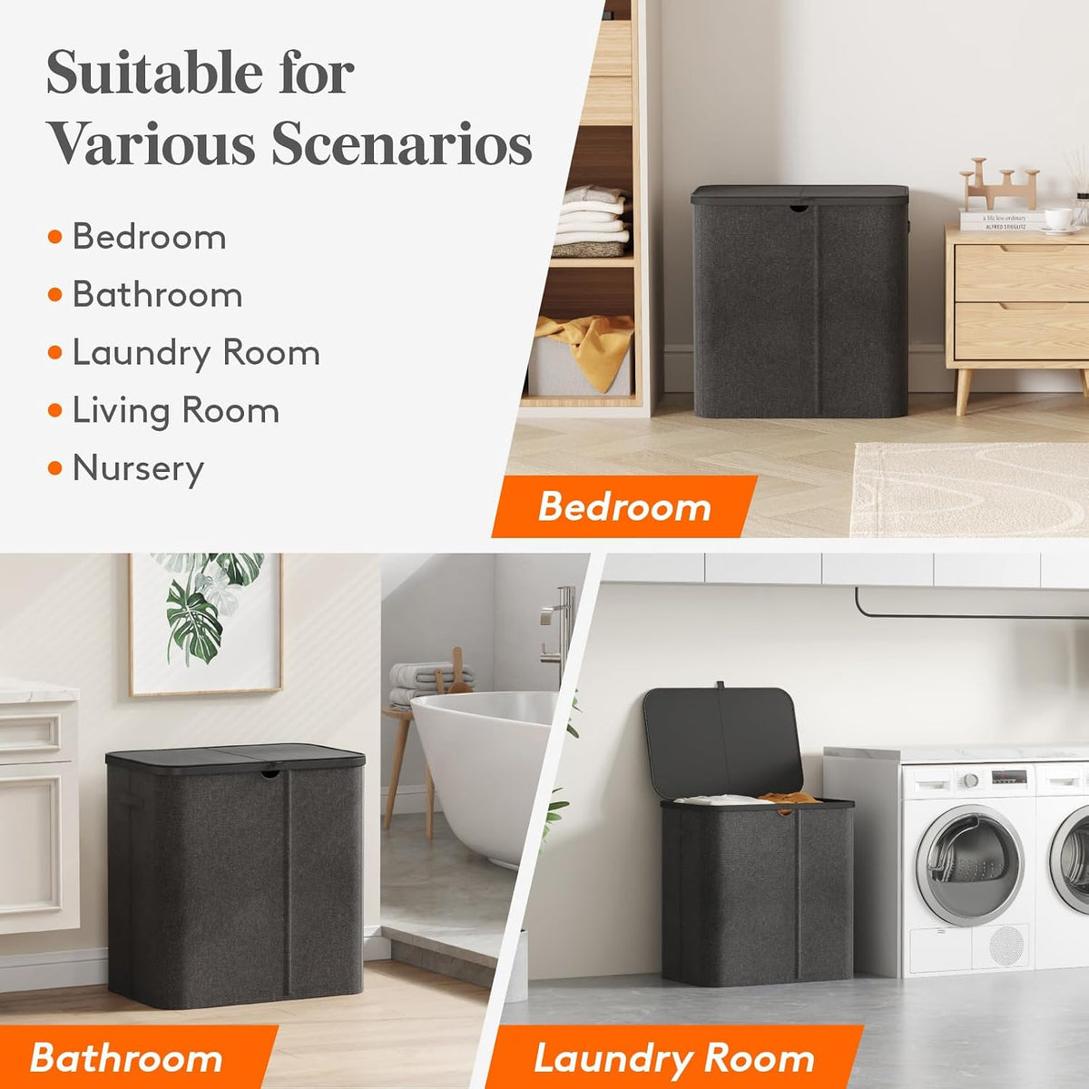 105L Large Laundry Basket with Lid, Laundry Hamper with Plastic Handles and Removable Bag, Foldable Tall Dirty Clothes Hampers for Laundry for Laundry Room, Bedroom, Bathroom, Dorm, Beige