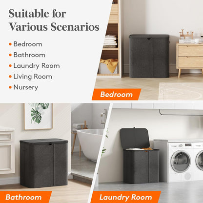 105L Large Laundry Basket with Lid, Laundry Hamper with Plastic Handles and Removable Bag, Foldable Tall Dirty Clothes Hampers for Laundry for Laundry Room, Bedroom, Bathroom, Dorm, Beige