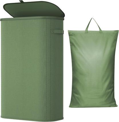 105L Large Laundry Basket with Lid, Laundry Hamper with Plastic Handles and Removable Bag, Foldable Tall Dirty Clothes Hampers for Laundry for Laundry Room, Bedroom, Bathroom, Dorm, Beige