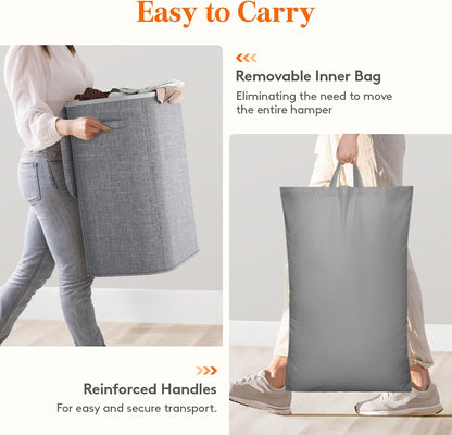 105L Large Laundry Basket with Lid, Laundry Hamper with Plastic Handles and Removable Bag, Foldable Tall Dirty Clothes Hampers for Laundry for Laundry Room, Bedroom, Bathroom, Dorm, Beige