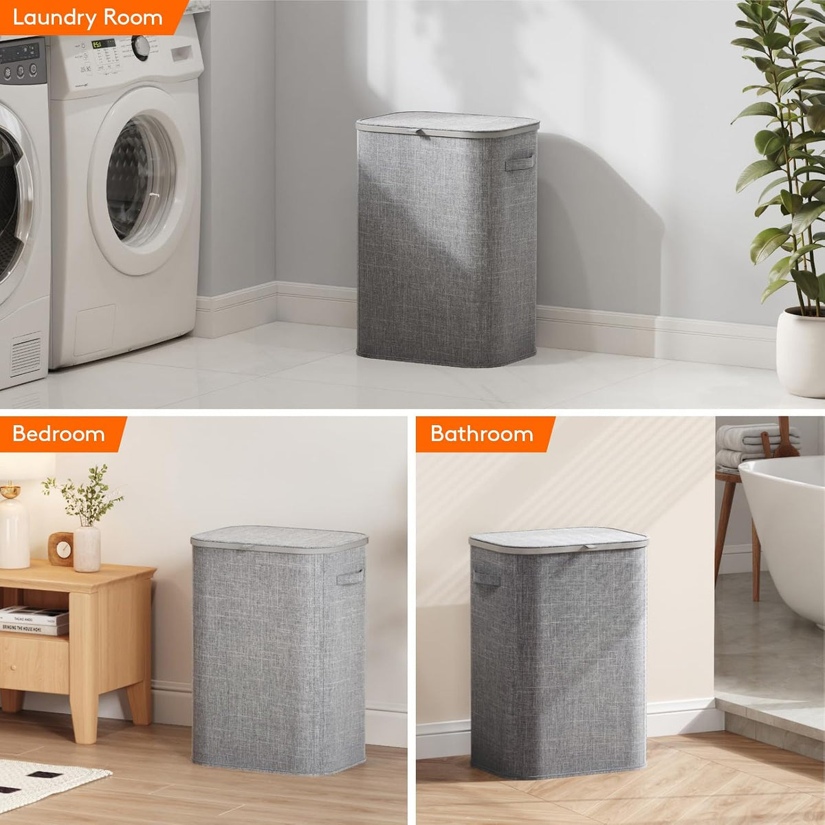 105L Large Laundry Basket with Lid, Laundry Hamper with Plastic Handles and Removable Bag, Foldable Tall Dirty Clothes Hampers for Laundry for Laundry Room, Bedroom, Bathroom, Dorm, Beige