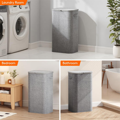 105L Large Laundry Basket with Lid, Laundry Hamper with Plastic Handles and Removable Bag, Foldable Tall Dirty Clothes Hampers for Laundry for Laundry Room, Bedroom, Bathroom, Dorm, Beige