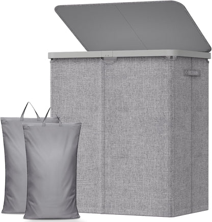 105L Large Laundry Basket with Lid, Laundry Hamper with Plastic Handles and Removable Bag, Foldable Tall Dirty Clothes Hampers for Laundry for Laundry Room, Bedroom, Bathroom, Dorm, Beige