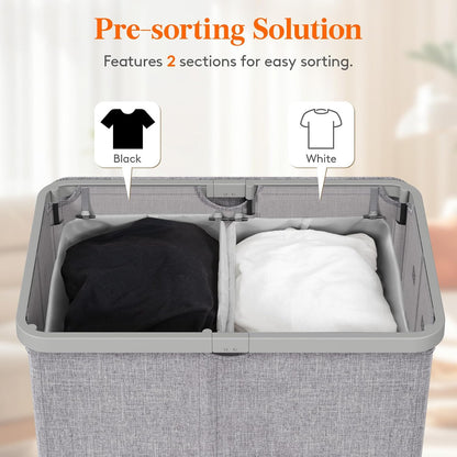 105L Large Laundry Basket with Lid, Laundry Hamper with Plastic Handles and Removable Bag, Foldable Tall Dirty Clothes Hampers for Laundry for Laundry Room, Bedroom, Bathroom, Dorm, Beige