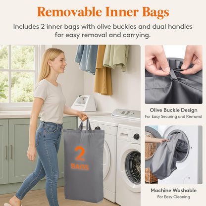 105L Large Laundry Basket with Lid, Laundry Hamper with Plastic Handles and Removable Bag, Foldable Tall Dirty Clothes Hampers for Laundry for Laundry Room, Bedroom, Bathroom, Dorm, Beige