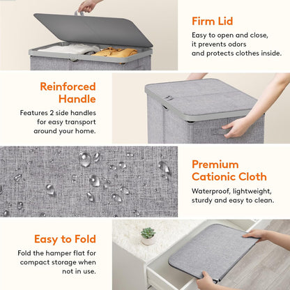 105L Large Laundry Basket with Lid, Laundry Hamper with Plastic Handles and Removable Bag, Foldable Tall Dirty Clothes Hampers for Laundry for Laundry Room, Bedroom, Bathroom, Dorm, Beige