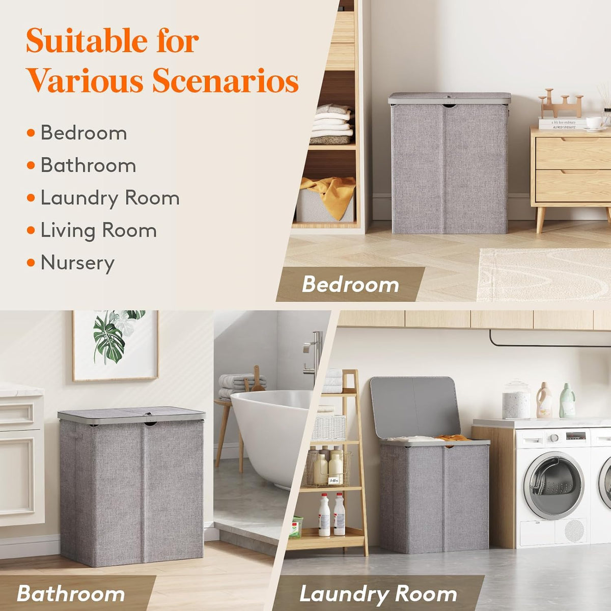 105L Large Laundry Basket with Lid, Laundry Hamper with Plastic Handles and Removable Bag, Foldable Tall Dirty Clothes Hampers for Laundry for Laundry Room, Bedroom, Bathroom, Dorm, Beige