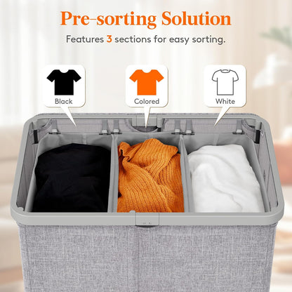 105L Large Laundry Basket with Lid, Laundry Hamper with Plastic Handles and Removable Bag, Foldable Tall Dirty Clothes Hampers for Laundry for Laundry Room, Bedroom, Bathroom, Dorm, Beige