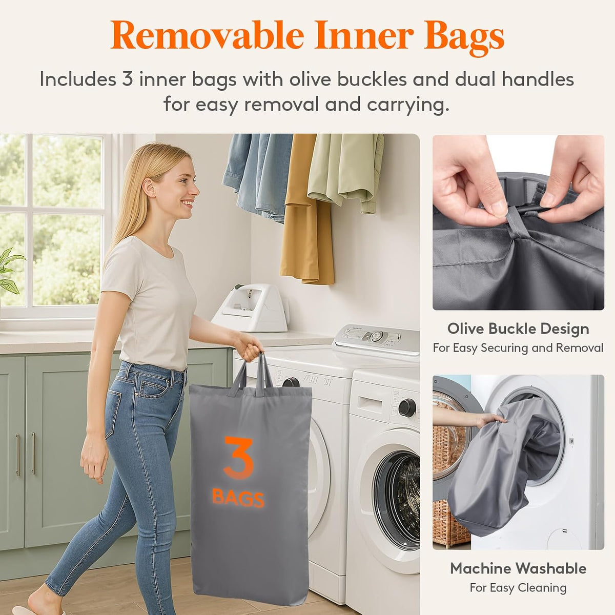 105L Large Laundry Basket with Lid, Laundry Hamper with Plastic Handles and Removable Bag, Foldable Tall Dirty Clothes Hampers for Laundry for Laundry Room, Bedroom, Bathroom, Dorm, Beige