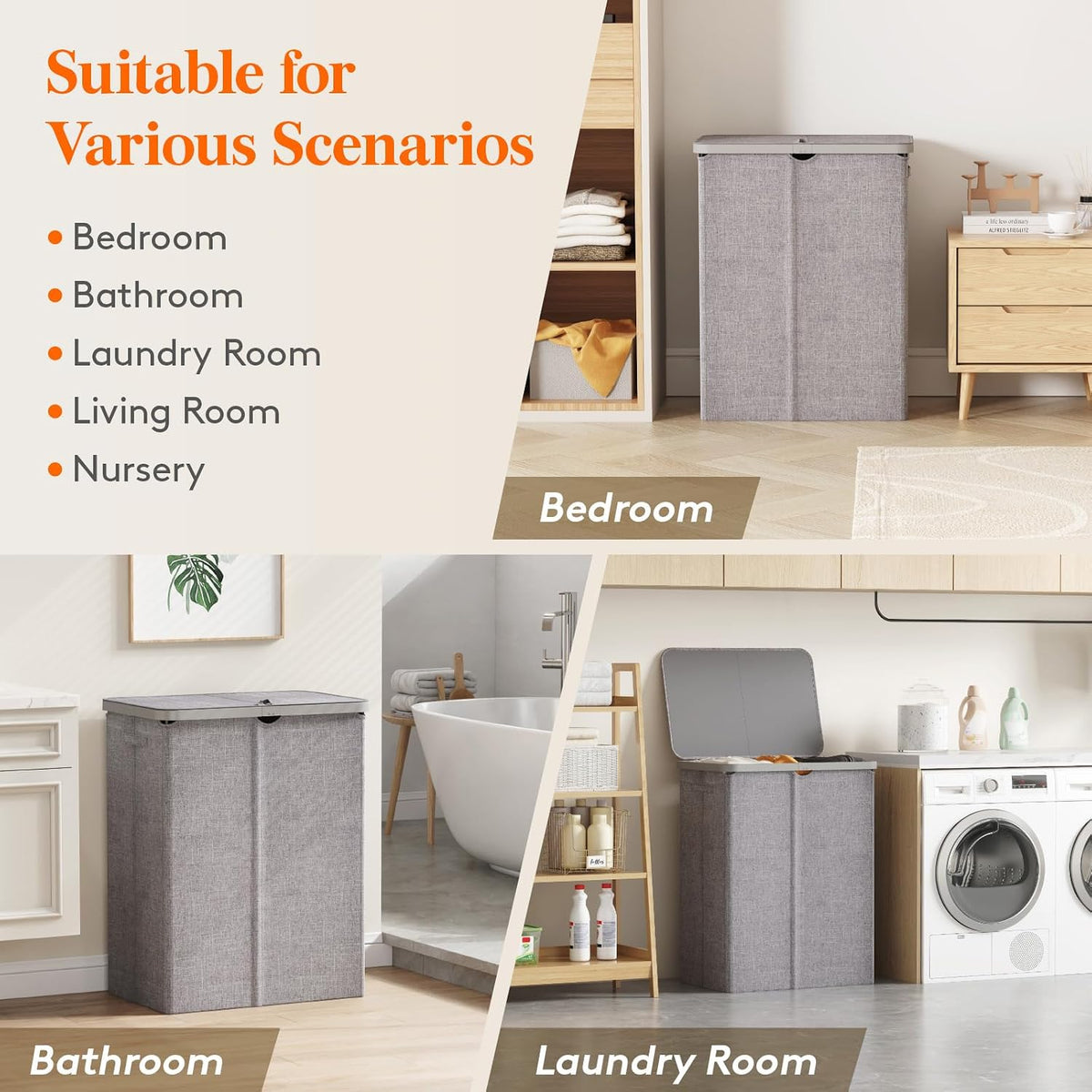 105L Large Laundry Basket with Lid, Laundry Hamper with Plastic Handles and Removable Bag, Foldable Tall Dirty Clothes Hampers for Laundry for Laundry Room, Bedroom, Bathroom, Dorm, Beige